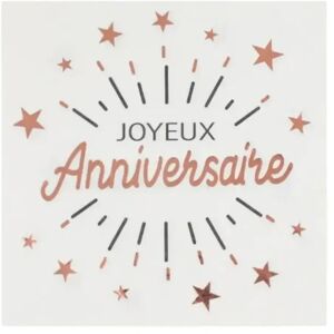 Santex Serviette Joyeux Anniversaire Blanc/Or Rose (lot de 10)