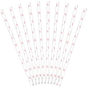 Party Deco Pailles en papier blanches avec motif coeur rose - LOT DE 10