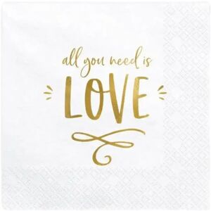 Party Deco Serviette en papier blanche All you Need is Love (Lot de 20)