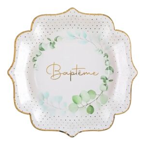 Assiette Bapteme Feuillage - Lot de 10