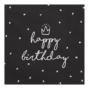 Party Deco Lot de 20 serviettes en papier Happy Birthday noires