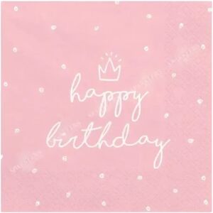 Party Deco Lot de 20 serviettes en papier Happy Birthday roses