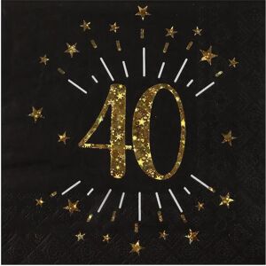 Santex Serviette en papier 40 ans Noir/Or (lot de 10)