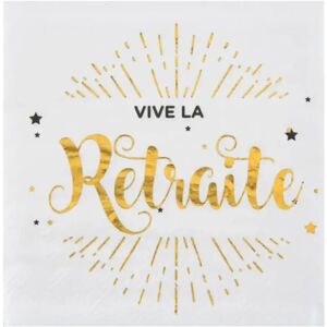 Serviette Vive la Retraite Blanc & Or - Lot de 20