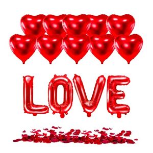 Party Deco PACK ROMANTIQUE XXL SAINT-VALENTIN - Ballons C?ur Rouge (x10) + 100 petales de rose rouge + Ballon LOVE