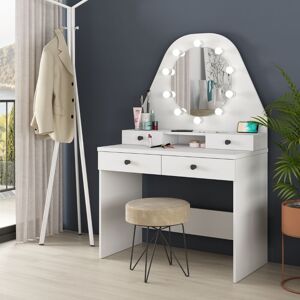 Toscohome Meuble de maquillage 100 cm avec miroir et éclairage LED couleur blanc