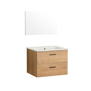 Toscohome Meuble de salle de bains suspendue 80 cm avec lavabo et miroir couleur chêne - Lario
