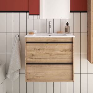 Toscohome Aegis 60 cm meuble de salle de bain mural en chêne ostippo avec lavabo et 2 tiroirs