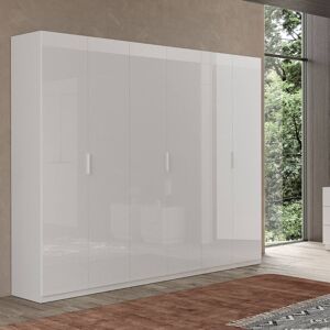 Toscohome Armoire 275 cm avec 6 portes battantes en blanc brillant - Pavese