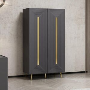 Toscohome Armoire polyvalente 90x164h cm avec 2 portes anthracite et détails dorés - Jose