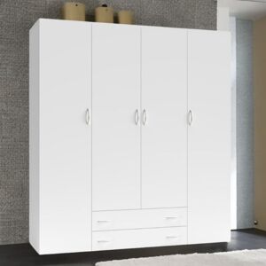 Toscohome Armoire 4 portes et 2 tiroirs blanc 160x177H cm - Seba 4