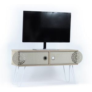 Toscohome Meuble TV 106x48h pieds métal et coloris chêne - Ilia