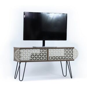 Toscohome Meuble TV 106x48h en bois teinté noyer et pieds métalliques - Ilia