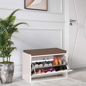 Toscohome Meuble à chaussures avec banc 65x60h cm blanc avec ouverture à rabat - Susa