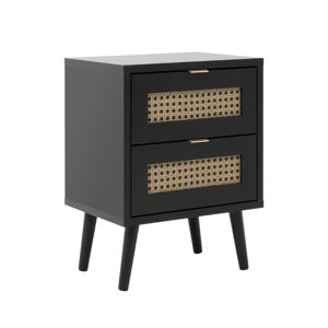 Toscohome Table de chevet 40x52H cm avec 2 tiroirs noirs avec façades effet osier - Vienna61A