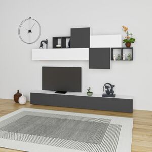 Toscohome Mur de rangement de 260 cm avec portes et éléments hauts en blanc et anthracite - Tromen