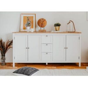 Toscohome Buffet 180 cm avec 4 portes et 3 tiroirs en blanc et plateau en chêne - Bergen 51