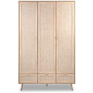 Toscohome Armoire 120x190 cm avec 3 portes et 3 tiroirs effet osier - Bali 60B