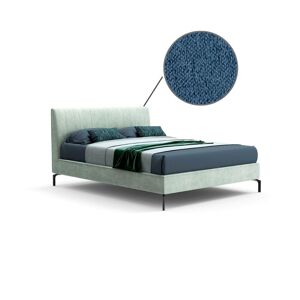 Toscohome Lit double bleu avec rangement et tête de lit avec surpiqûres verticales - Aki