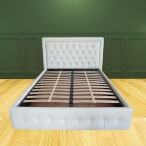 Toscohome Lit double avec rangement et tête de lit matelassée avec cadre blanc - Buttonsquare