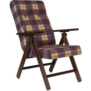 Toscohome Fauteuil réglable en bois avec tissu à carreaux bordeaux - Roma