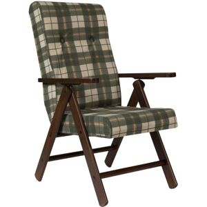 Toscohome Fauteuil réglable en bois avec tissu à carreaux vert - Roma