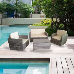 Toscohome Salon de jardin avec canapé, fauteuil et table basse en rotin gris - WRS066G