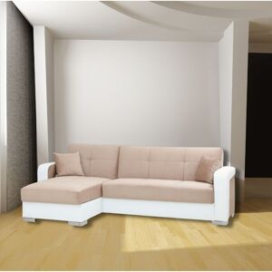 Toscohome Canapé péninsule réversible avec double meuble de rangement en blanc et crème - Lincoln