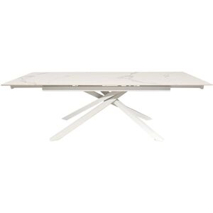 Toscohome Table à rallonge avec plateau en céramique blanc brillant et pieds blancs - Nefti