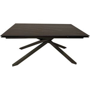 Toscohome Table à rallonge avec plateau en céramique noir mat et or et pieds en métal gris - Nefti