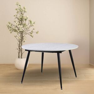 Toscohome Table ronde à rallonge 120x120 cm en blanc avec pieds noirs - Cordelia