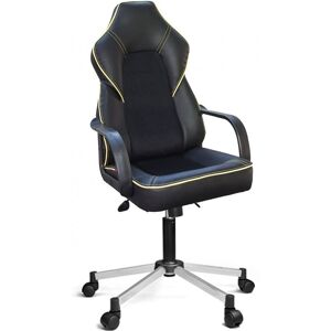 Toscohome Fauteuil de bureau gaming avec base chromée et noire avec passepoil jaune - Lidya