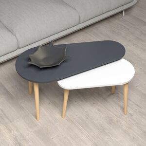 Toscohome Table double blanche et anthracite avec pieds en bois - Pear