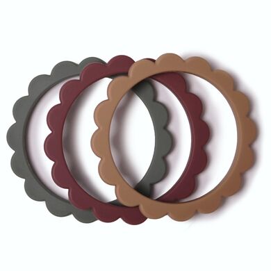 mushie Anneau de dentition bracelet fleurs, thym séché/mauve/naturel, lot de 3