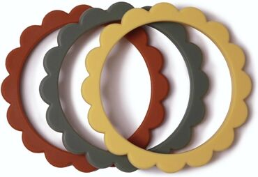 mushie Anneau de dentition bracelet fleurs, soleil/thym séché/argile, lot de 3