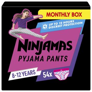 NINJAMAS PYJAMA PANTS NINJAMAS Couches culottes pyjamas pack mensuel, 8-12 ans, 54 pièces