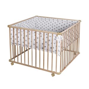 Schardt Parc bébé Basic naturel Big stars grey 100x100 cm, matelas inclus 100x100 cm