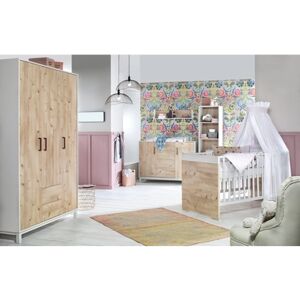 Schardt Ensemble lit enfant commode armoire 3 portes Timber pin 70x140 cm