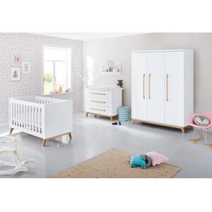 Pinolino Ensemble lit bébé commode à langer armoire 3 portes Riva blanc