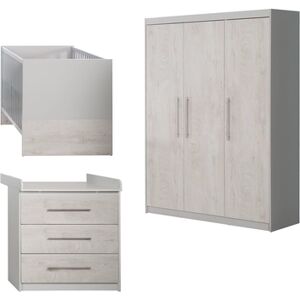 roba Ensemble lit enfant commode à langer armoire 3 portes Maren 2 bois gris