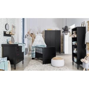 Schardt Ensemble lit enfant armoire 3 portes commode Melody Black bois 70x140 cm 70x140 cm