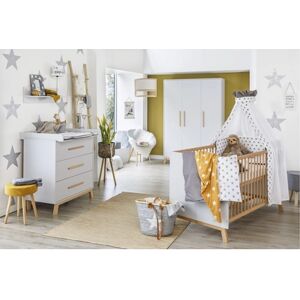 Schardt Ensemble lit enfant armoire 3 portes commode Venice Grey bois 70x140 cm 70x140 cm