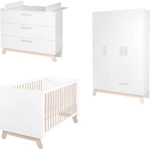 roba Ensemble lit enfant armoire 3 portes commode Clara bois large 70x140 cm 70x140 cm