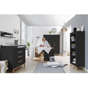 Schardt Chambre bébé trio lit Miami Black/Nature armoire 3 portes commode... 70x140 cm