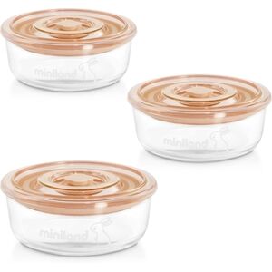 miniland Pots de conservation repas naturRound rond verre 300 ml orange lot de 3