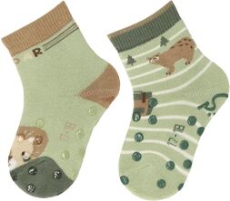 Sterntaler Chaussettes de bébé ABS pack double lion/ours vert pâle