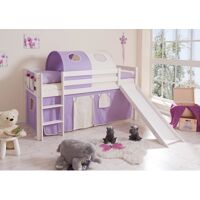 TiCAA Lit toboggan mezzanine enfant Manuel pin blanc beige/violet 90×200 cm