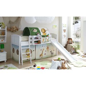 TiCAA Lit toboggan mezzanine enfant Ekki Country pin blanc Safari vert 90x200 cm 90x200 cm