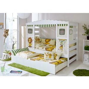 TiCAA Lit cabane gigogne enfant Safari beige/vert, deuxième lit 90x200 cm 90x200 cm