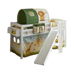 TiCAA Lit toboggan mezzanine enfant Tino blanc safari 90x200 cm